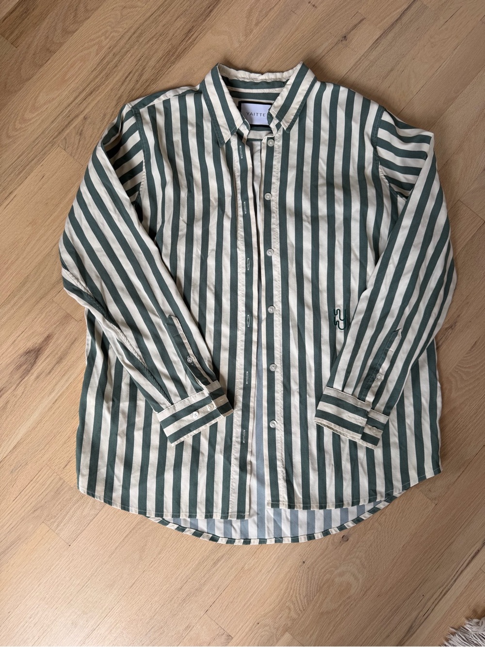 Green and White Striped Button-Down Shirt - Women’s Casual Top